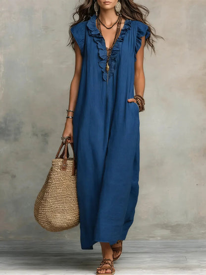 Hadira™ Vestido Casual de Algodón y Lino con Volantes y Estilo Artístico