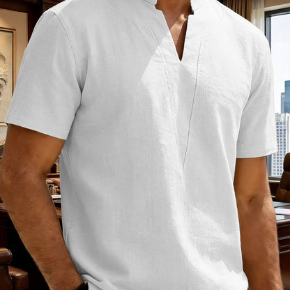 Grexric™ Camisa de Lino para Hombre con Cuello Mao y Corte Relajado