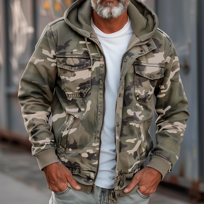 Cavonni™ Chamarra Cargo Camuflaje con Capucha y Bolsillos Múltiples