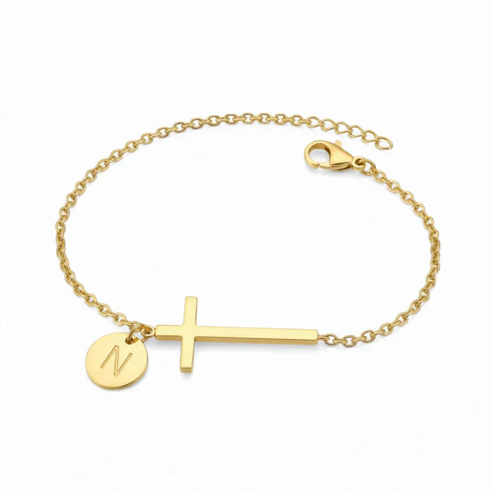 Elodryn™ Pulsera Inicial Sagrada – Cruz Personalizada