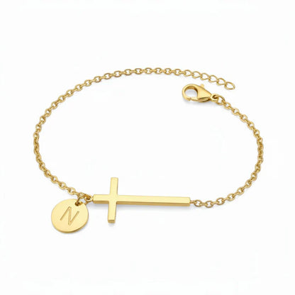 Elodryn™ Pulsera Inicial Sagrada – Cruz Personalizada