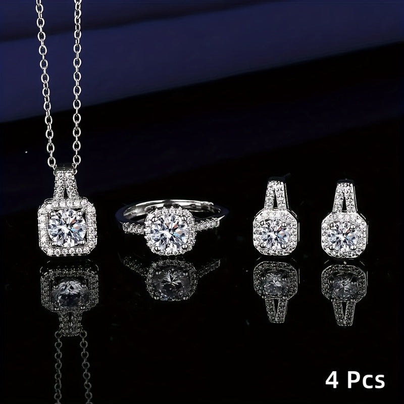 Elkie™ Set Elegante de Joyería Brillante con Collar, Anillo y Aretes