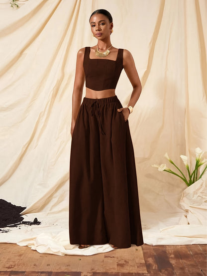 Alessia | Conjunto de Top con Tirantes y Pantalón de Pierna Ancha con Bolsillos