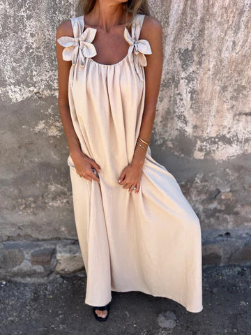 Carune™ Vestido de mujer en color sólido con patrón floral y escote en forma de U