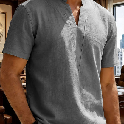 Grexric™ Camisa de Lino para Hombre con Cuello Mao y Corte Relajado
