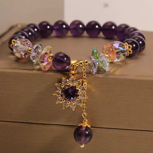 Winter | Pulsera de Cuentas Moradas con Colgante de Cristal Brillante