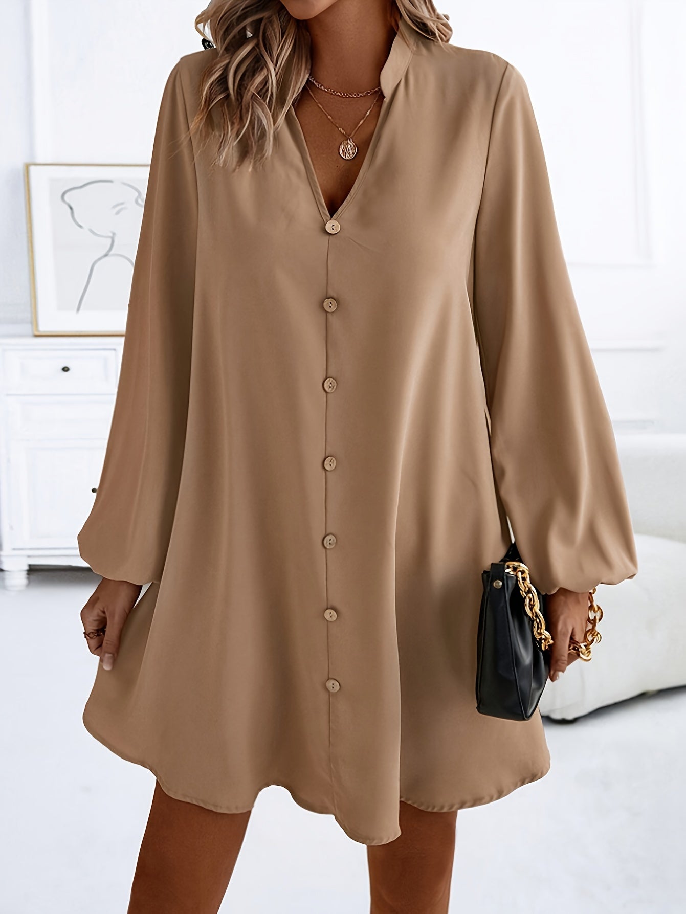 Faria™ Vestido Elegante de Manga Larga con Escote en V