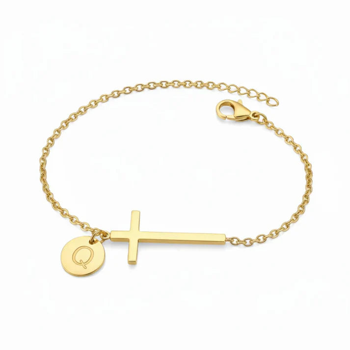 Elodryn™ Pulsera Inicial Sagrada – Cruz Personalizada