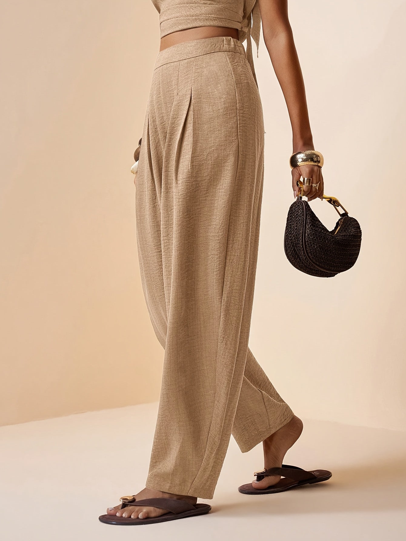 Droveaux™ Pantalón Recto Elegante con Cintura Elástica y Pliegues