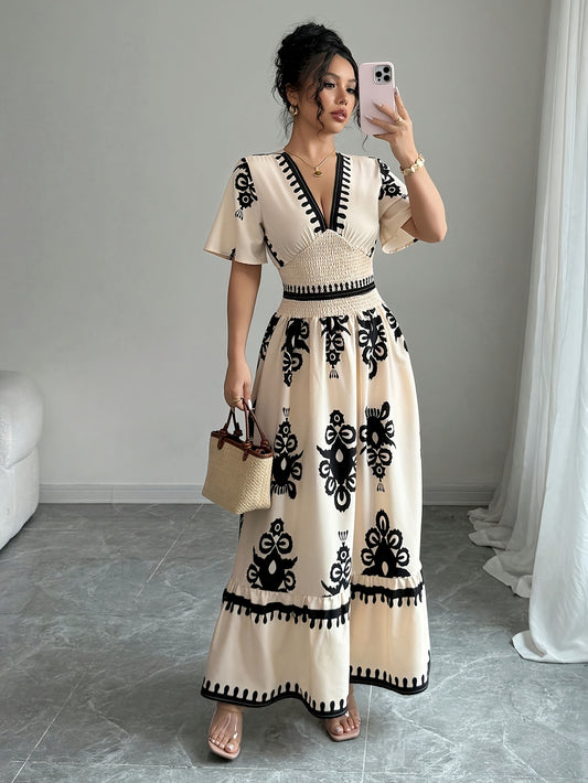 Grace | Vestido Maxi A-Line de Verano Vintage para Mujer con Estampado y Cuello en V