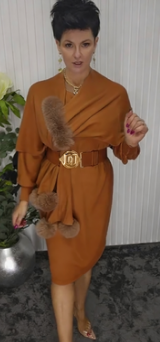 Danira™ Vestido de Manga Larga para Mujer con Bufanda Suave Decorativa