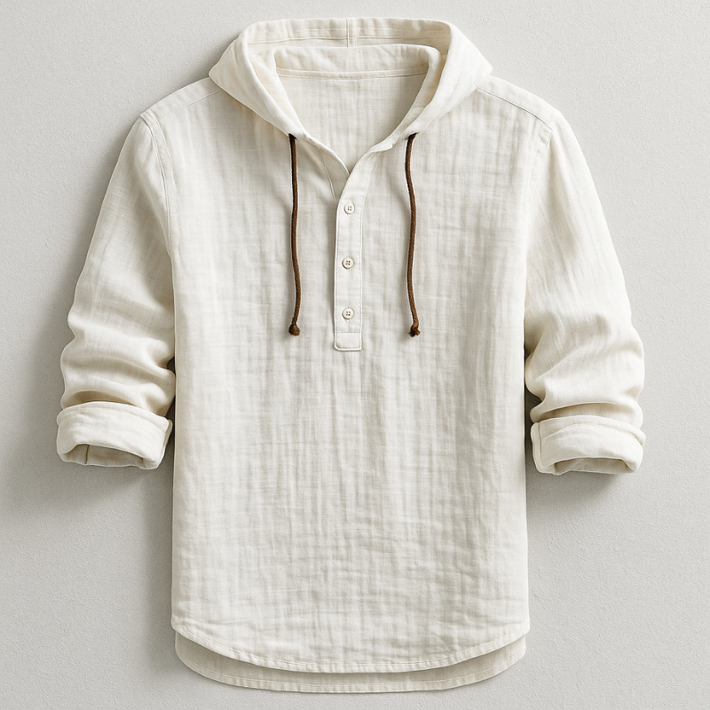 Delvaro™ Camisa masculina de lino con capucha y estilo relajado
