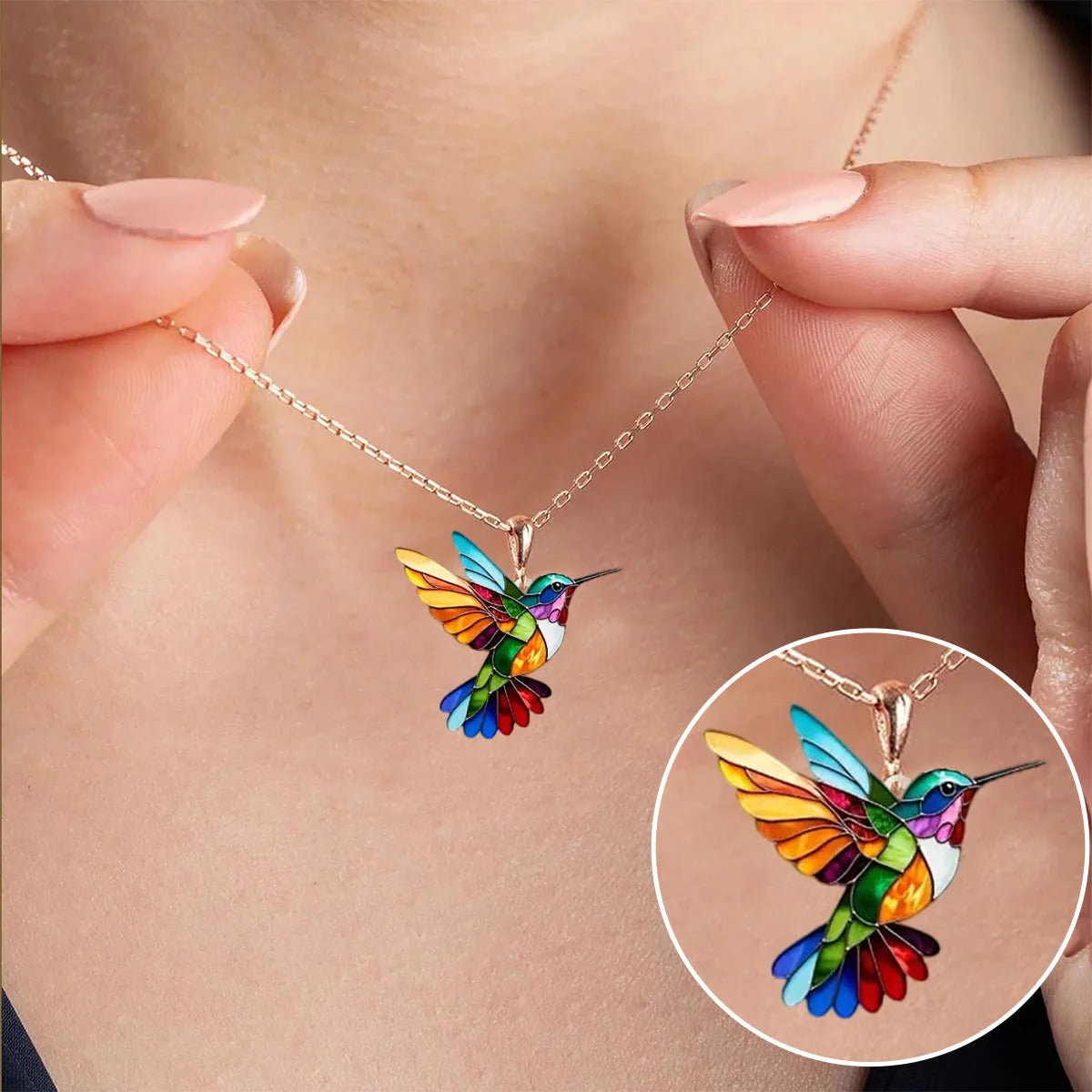 Vaila™ Collar Colibrí Arcoíris + Pendientes a juego de regalo