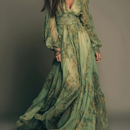 Amanda | Vestido Maxi Floral Bohemio con Volantes y Encanto Vintage
