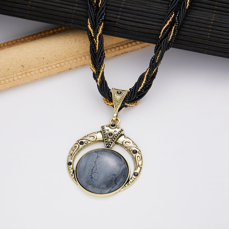 Jora™ Collar Bohemio con Colgante de Piedra Verde Marmoleada