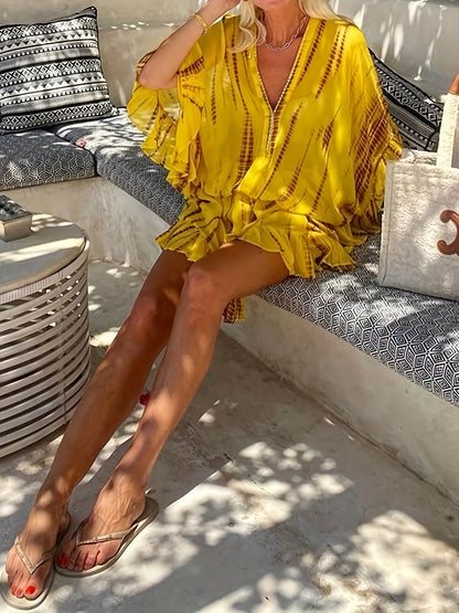 Ainsley | Vestido Suelto de Chifón con Manga Murciélago y Estampado de Rhinestones en V para Mujeres