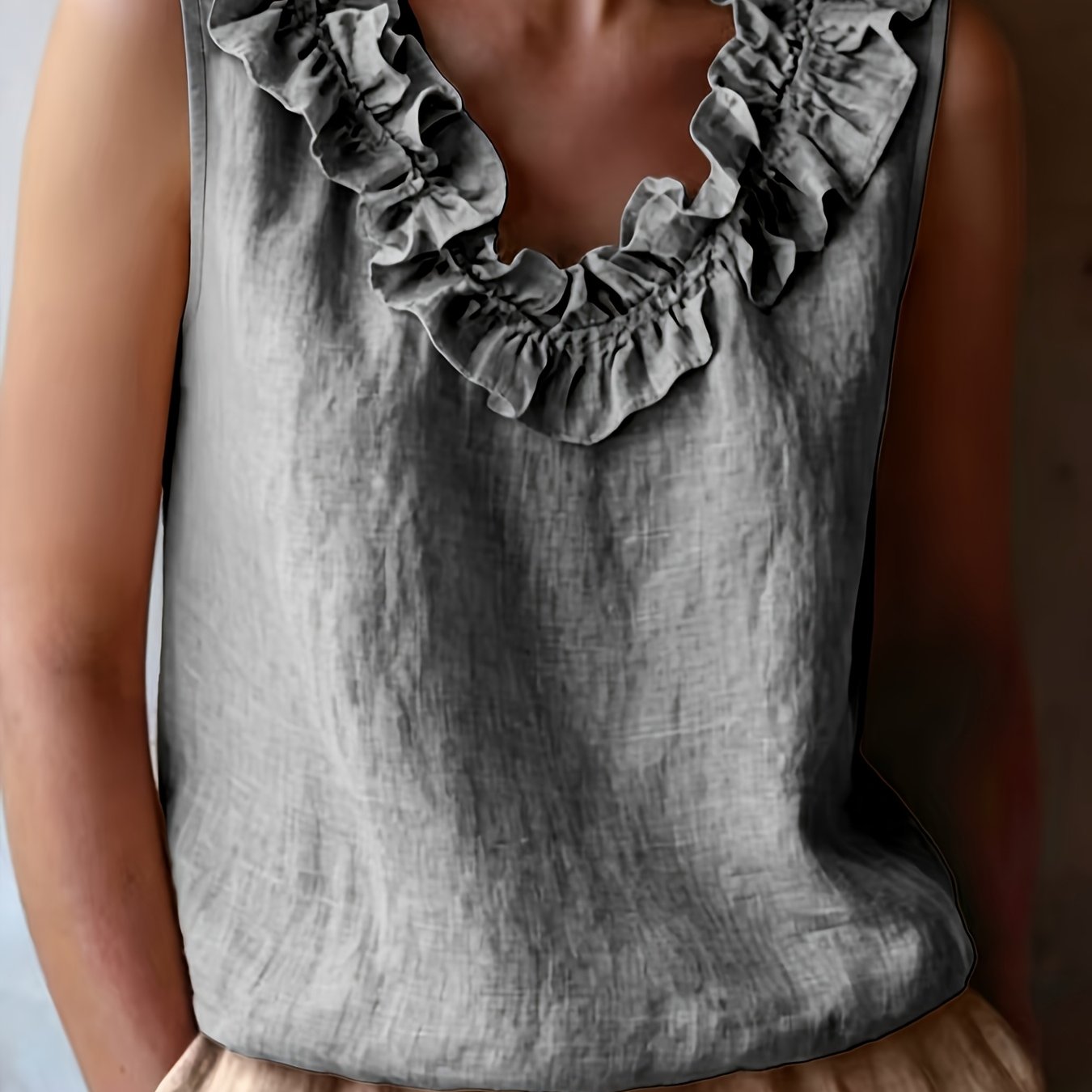 Katherine | Camisa Sin Mangas con Volantes de Corte Suelto para Primavera/Verano