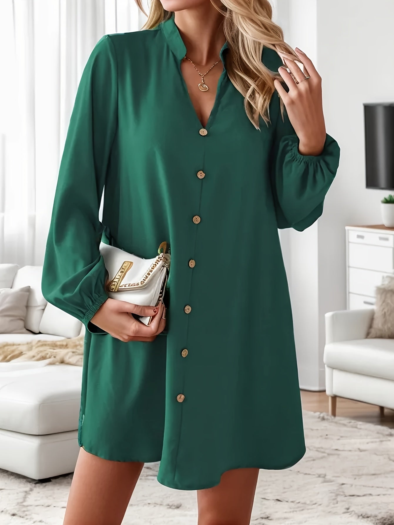 Faria™ Vestido Elegante de Manga Larga con Escote en V