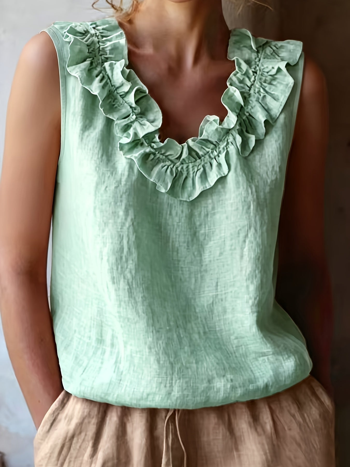 Katherine | Camisa Sin Mangas con Volantes de Corte Suelto para Primavera/Verano