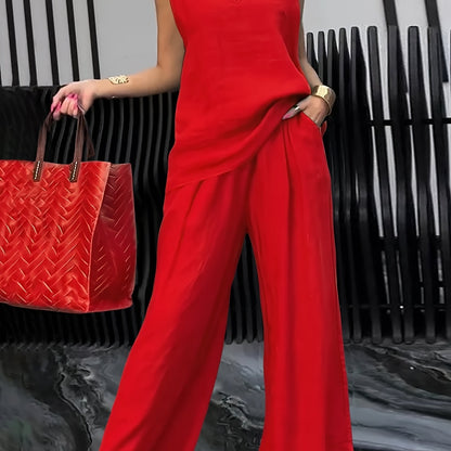 Kalia™ Conjunto Casual de Dos Piezas con Top sin Mangas y Pantalón Amplio