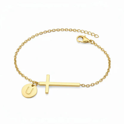 Elodryn™ Pulsera Inicial Sagrada – Cruz Personalizada