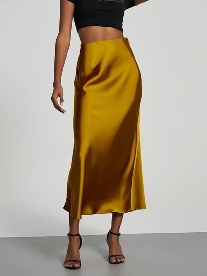 Greya™ Falda Midi de Satén con Cintura Alta y Caída Elegante