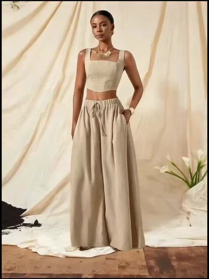Alessia | Conjunto de Top con Tirantes y Pantalón de Pierna Ancha con Bolsillos