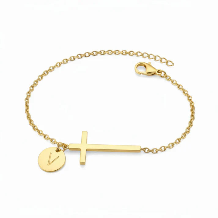 Elodryn™ Pulsera Inicial Sagrada – Cruz Personalizada