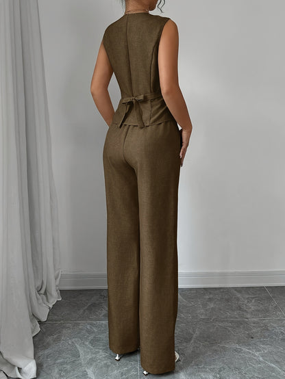 Malia™ Conjunto Elegante de Chaleco con Escote en V y Pantalón Recto
