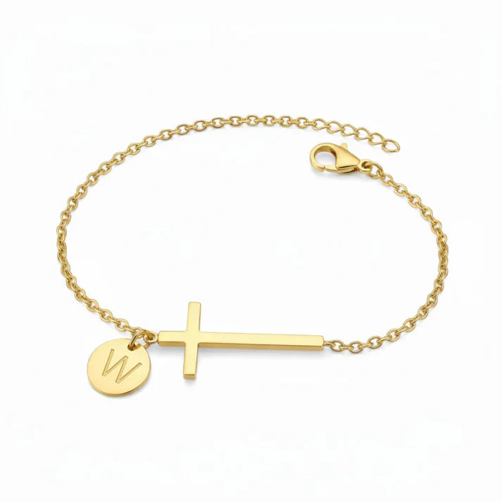 Elodryn™ Pulsera Inicial Sagrada – Cruz Personalizada