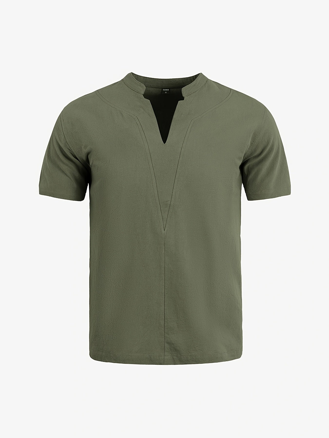 Grexric™ Camisa de Lino para Hombre con Cuello Mao y Corte Relajado