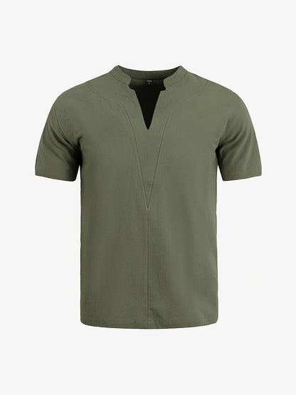 Grexric™ Camisa de Lino para Hombre con Cuello Mao y Corte Relajado