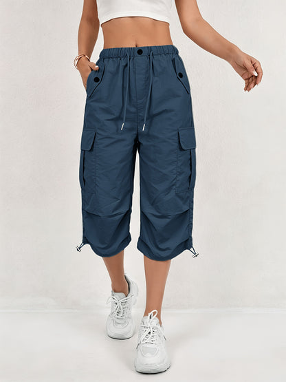 Mireille | Pantalones Capri Cargo de Secado Rápido para Mujer con Cintura Elástica y Cordón - Ligero y Elástico, Adecuado para - Pantalones de Exterior, Multi-Pantalones, Lavables a Máquina, Ajuste Suelto de Largo Medio para, Viajes, Vestimenta Casual