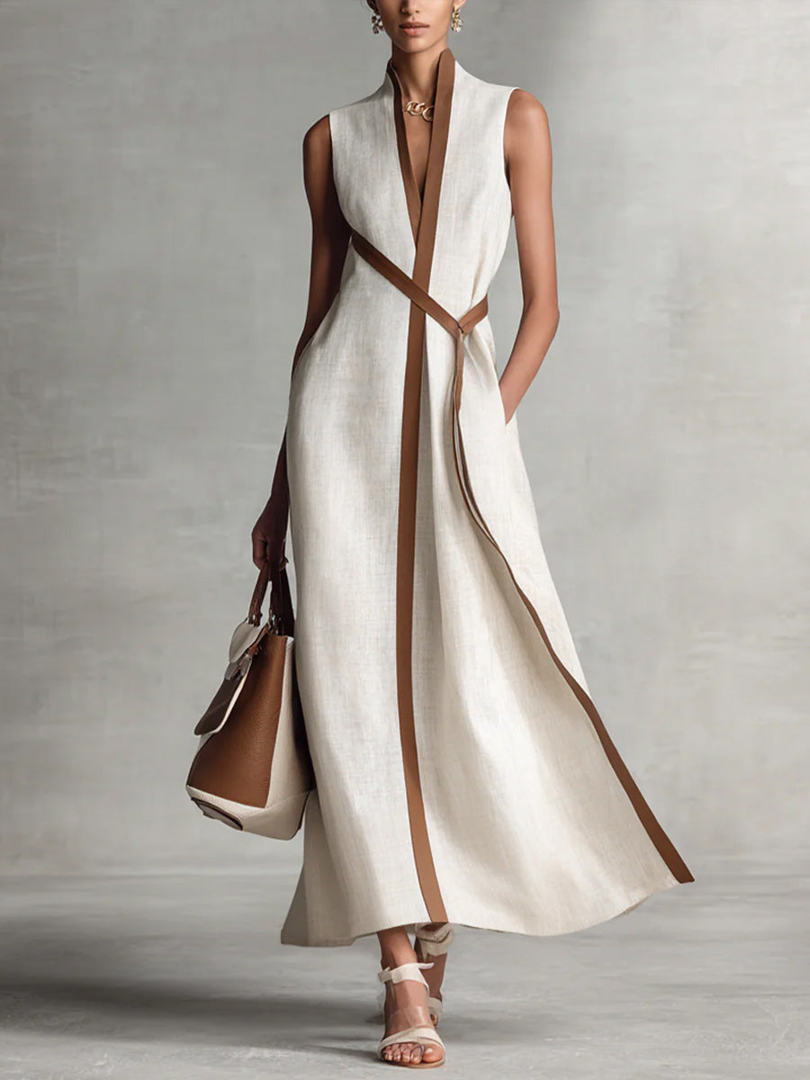Bexley™ Vestido Maxi Envolvente de Mezcla de Lino Refinado