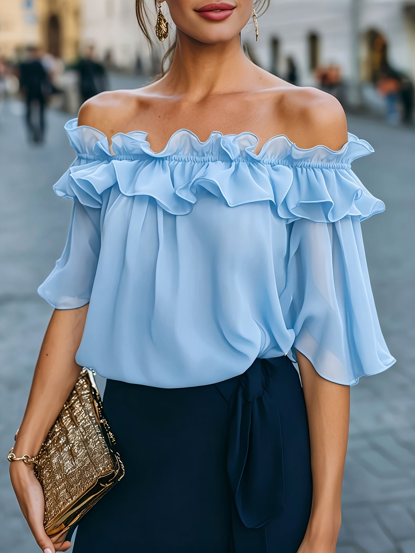 Bruvelle™ Blusa Elegante de Hombros Descubiertos con Manga Corta