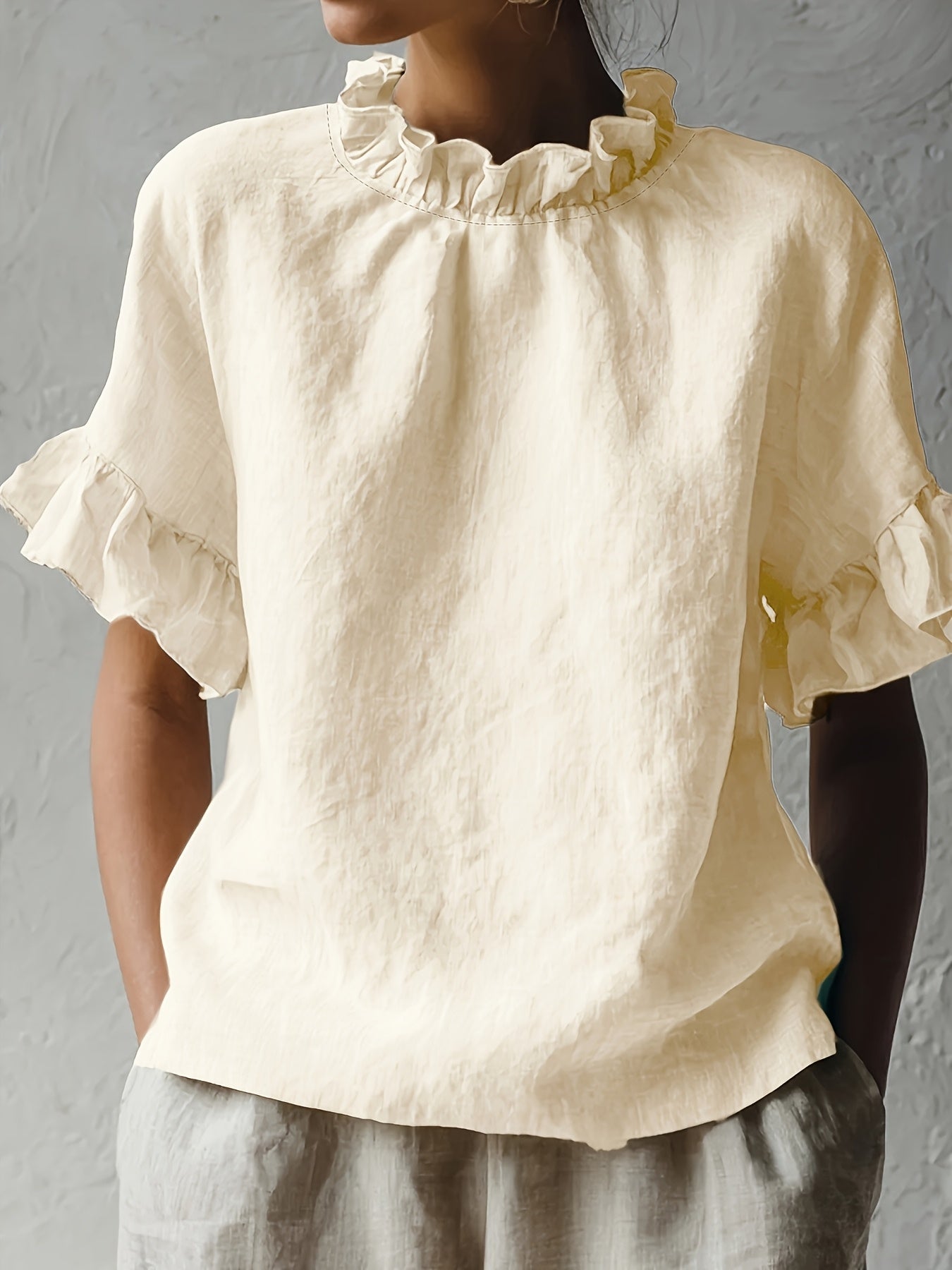 Yuna™ Blusa Casual de Color Sólido con Cuello Elegante
