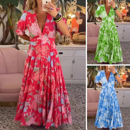 Orla™ Vestido Estampado Elegante con Escote en V y Bolsillos