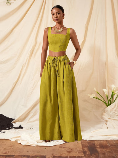 Alessia | Conjunto de Top con Tirantes y Pantalón de Pierna Ancha con Bolsillos