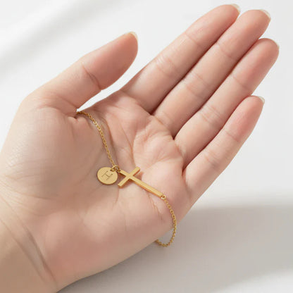 Elodryn™ Pulsera Inicial Sagrada – Cruz Personalizada