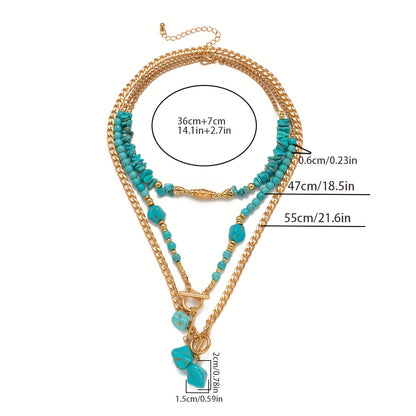 Evelise | Un conjunto de tres collares apilados de cuentas turquesas bohemias para mujeres