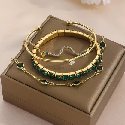 Orelissea™ Juego Pulseras Cristal Esmeralda Clásico