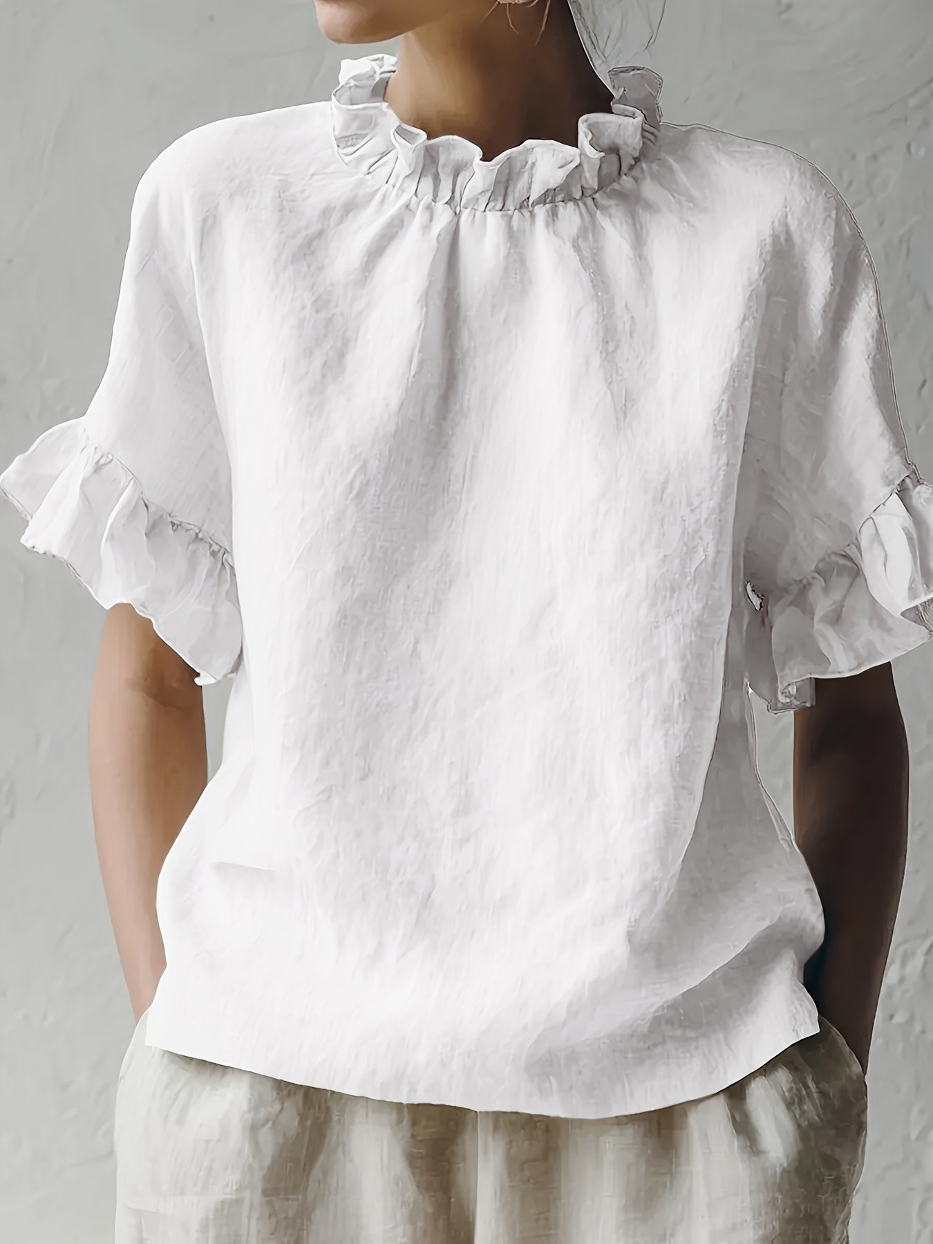 Yuna™ Blusa Casual de Color Sólido con Cuello Elegante