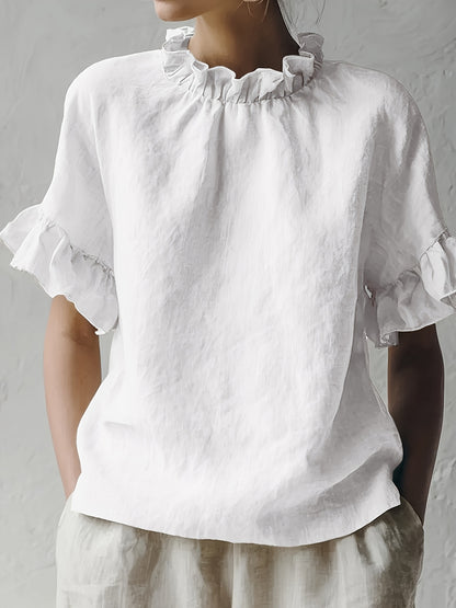 Yuna™ Blusa Casual de Color Sólido con Cuello Elegante