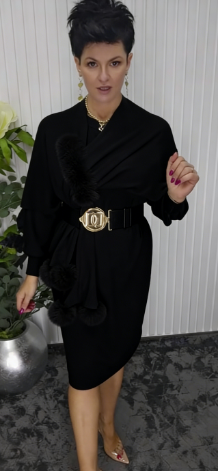 Danira™ Vestido de Manga Larga para Mujer con Bufanda Suave Decorativa