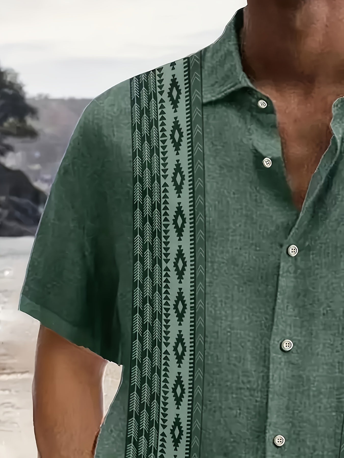 Carter™ Camisa Vintage para Hombre con Estampado Étnico y Estilo Tropical
