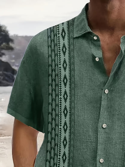 Carter™ Camisa Vintage para Hombre con Estampado Étnico y Estilo Tropical
