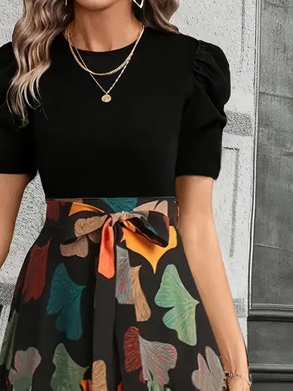 Vanya™ Vestido Midi Elegante con Estampado Geométrico y Mangas Abullonadas