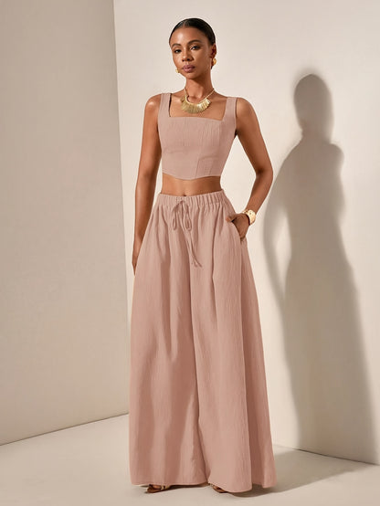 Alessia | Conjunto de Top con Tirantes y Pantalón de Pierna Ancha con Bolsillos