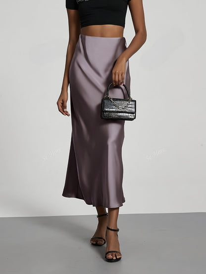 Greya™ Falda Midi de Satén con Cintura Alta y Caída Elegante