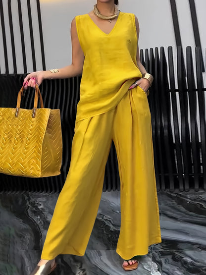 Kalia™ Conjunto Casual de Dos Piezas con Top sin Mangas y Pantalón Amplio